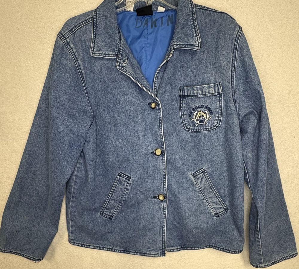 Vintage US Polo Assn Denim Jean Jacket Pockets Button Trucker Blue Women Sz Med